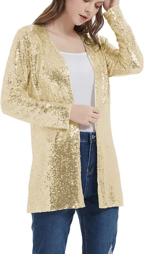 Vista 3 de Anna-Kaci Chaqueta de lentejuelas para mujer, chaqueta con frente abierto, chaqueta de fiesta, cóctel, ropa de abrigo, cárdigan