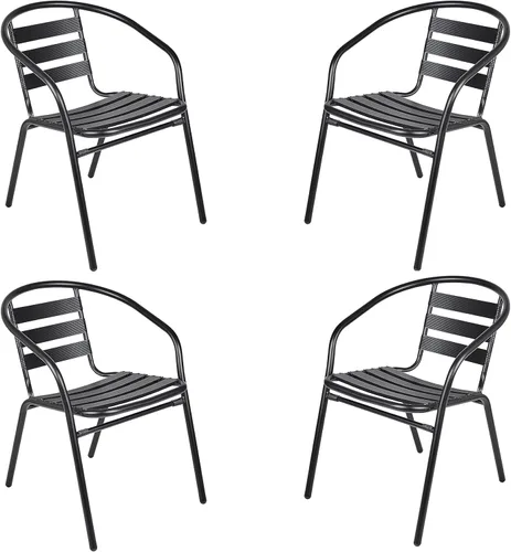 Vista 19 de Juego de 2 sillas apilables de aluminio de metal para restaurante para interiores y exteriores, ligeras, para comedor, patio, tienda