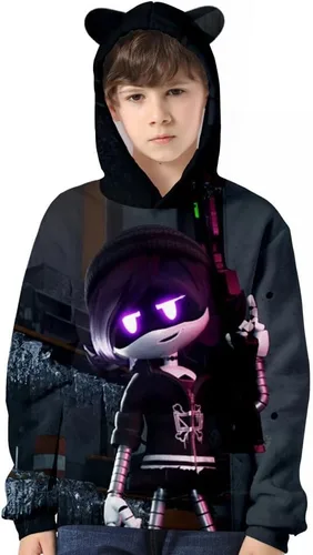 Vista 3 de Sudadera con capucha para niños, diseño de drones de asesinato con oreja, multicolor, para cosplay