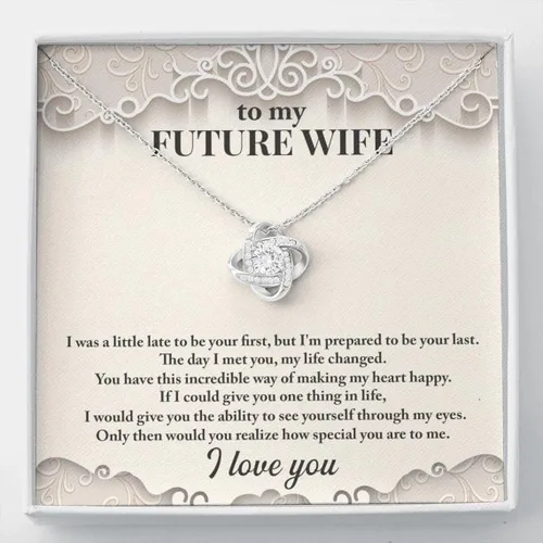 Vista 20 de Collar con texto en inglés «To My Future Wife & Prometido» – Joyería de compromiso con nudo de amor para novia