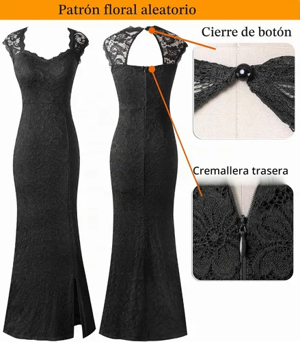 Vista 3 de VFSHOW Vestido largo para mujer con encaje floral, cuello en forma de corazón, espalda abierta, cierre de cremallera, abertura alta, formal