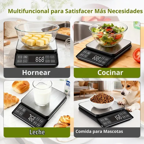 Vista 6 de Báscula digital de alimentos con 0.01 oz/0.1 g de alta precisión, báscula de cocina de 11 lb/5 kg de capacidad, USB-C recargable, LCD con luz