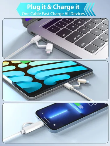 Vista 2 de Quntis Cable USB C a C/Lightning 2 en 1, paquete de 2 cables de carga múltiple USB C de 6.6 pies para iPhone 15 16 [certificado MFi], cable de carga