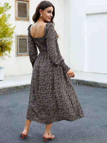 Vista 2 de ZAFUL Women Dress Square Neck Off Shoulder Long Puff Sleeve Smocked High Waist Casual A Line Dress
