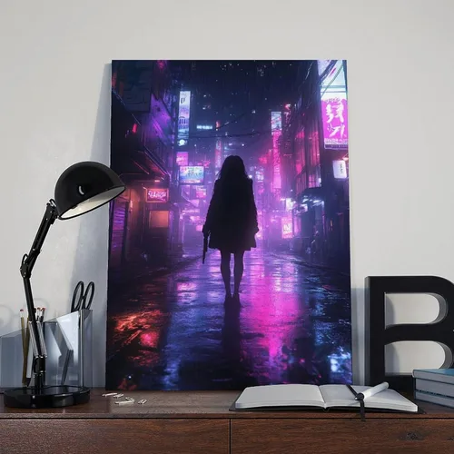 Vista 8 de XAHOR Anime Vaporwave Wall Decor – Retro Neon Urban Landscape – Cyberpunk Night City Poster Canvas Poster Wall Art Decor Print Picture Paintings for