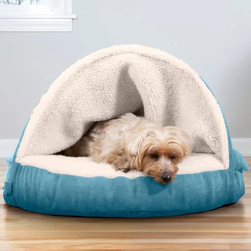 Vista 3 de Cama Furhaven de sherpa y gamuza acogedora de espuma viscoelástica, color azul, 26 pulgadas