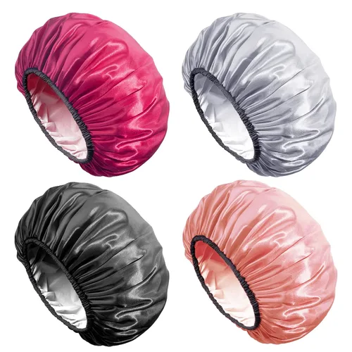 Vista 11 de Aquior Gorro de ducha extra grande para hombres, satén EVA de doble capa, impermeable, reutilizable, para mujeres, cabello largo