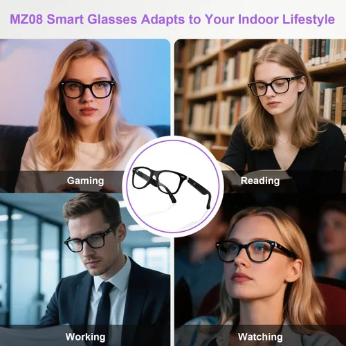 Vista 6 de Anteojos inteligentes con Bluetooth, IPX5 impermeables y anti-luz azul, anteojos de audio inteligentes con toque inteligente, altavoz de oído
