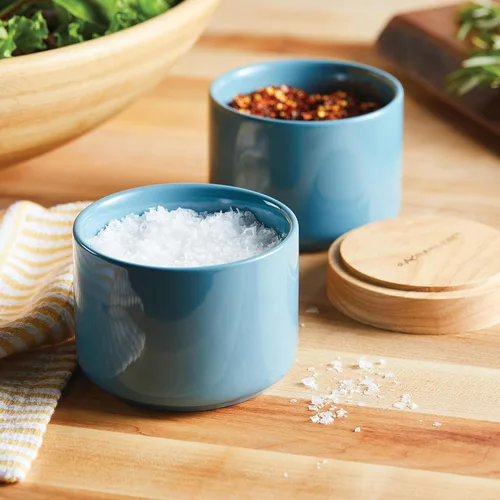 Vista 10 de Rachael Ray Ceramics - Juego de cajas apilables para especias y condimentos con tapa, 2 piezas, azul agave