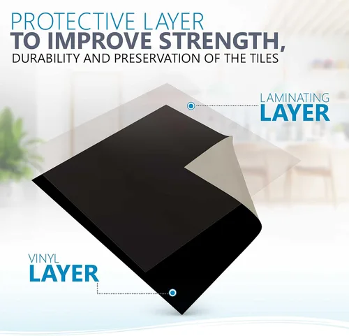 Vista 4 de Adhesivos blancos lisos DIY Mi Alma azulejos adhesivos para azulejos despegar y pegar azulejos de suelo papel tapiz (4 x 4, negro)