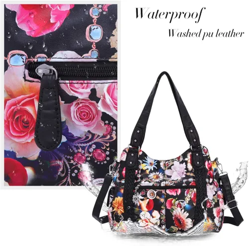 Vista 105 de Angel Barcelo - Bolsa de hombro amplia para mujer, diseño Hobo, cuero lavado