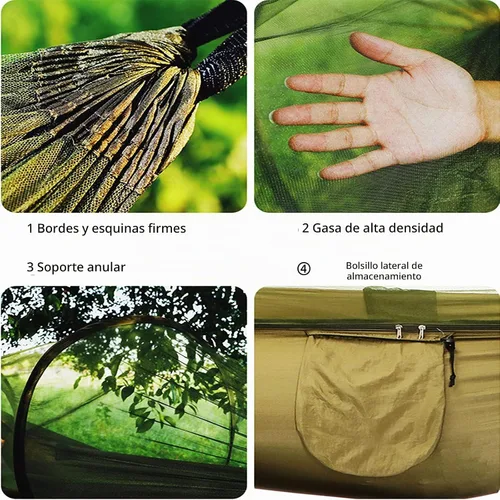 Vista 4 de LFL Hamaca de camping con mosquitero, hamacas con correas de árbol de 13 pies y mosquetones, hamaca portátil automática de apertura rápida para Negro