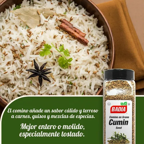 Vista 3 de Badia Semillas de comino, 16 onzas, semillas de comino enteras, sabor aromático para cocinar, mezclas de especias y condimentos Warm, aromatic
