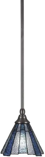 Vista 144 de Toltec Lighting Tallo Colgado Mini colgante, acabado de cobre negro, 3.5" cuadrado humo burbuja vidrio