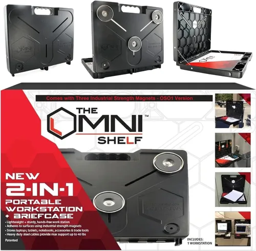 Vista 11 de La estación de trabajo portátil OmniShelf, caja de herramientas magnética, soporte para laptop con capacidad de 50 libras, estación de trabajo manos