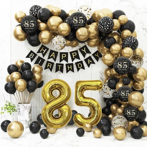 Vista 13 de Decoraciones de 40 cumpleaños para hombres y mujeres, globos de cumpleaños de 40 años negros y dorados para fiesta con pancarta de feliz 40