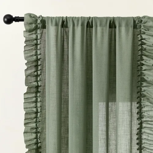 Vista 27 de TERLYTEX Cortinas de encaje de lino de 96 pulgadas de largo 2 paneles, 42 x 96 pulgadas, cortinas con volantes estilo granja para sala con bolsillo
