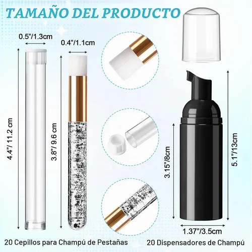 Vista 2 de Zhehao Kit de 80 Piezas de Cepillos para Botellas de Champú de Pestañas, 20 Dispensadores con Bomba de Espuma, 20 Cepillos de Champú para Pestañas