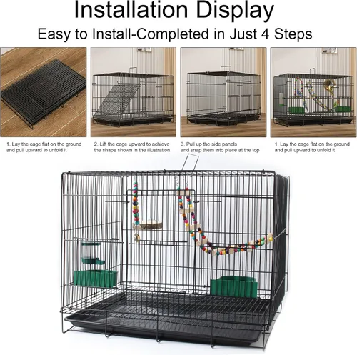 Vista 9 de Jaula para pájaros de 20 pulgadas, plegable, mediana y pequeña, jaulas para loros, canarios, cacatúas, agapornis, pinzones, conures, jaula de metal