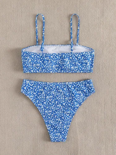 Vista 5 de Floerns Traje de baño para mujer con estampado floral, cintura alta, traje de baño de bikini de 2 piezas