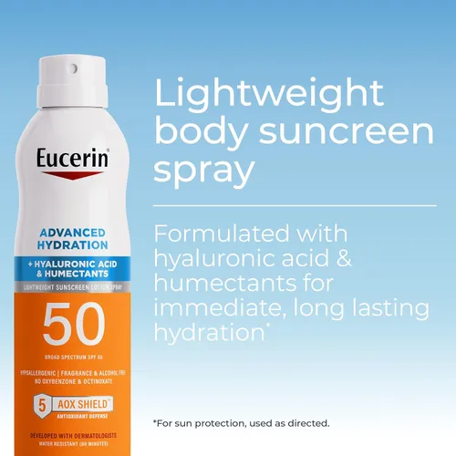 Vista 2 de Eucerin Advanced Hydration Sunscreen Spray, SPF 50, 6 OZ Lightweight Spray Sunscreen SPF 50 with Hyaluronic Acid and Humectants, Hypoallergenic