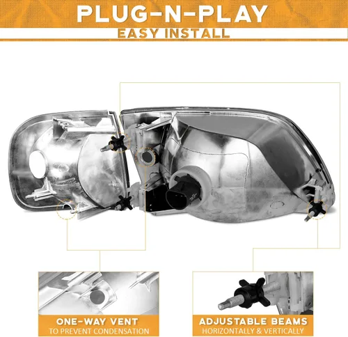 Vista 3 de Ensamble de faros WEELMOTO para F150 1997-2003 / Ford Expedition 1997-2002 / F250 1998-1999, Faro+Luces de estacionamiento en esquina+Luces de señal