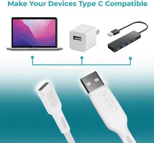 Vista 7 de BLACK+DECKER Adaptador USB C a USB [2 unidades] Tipo C hembra a USB macho OTG Cable USB a USBC Adaptador Apple compatible con MacBook Pro/Air iPhone