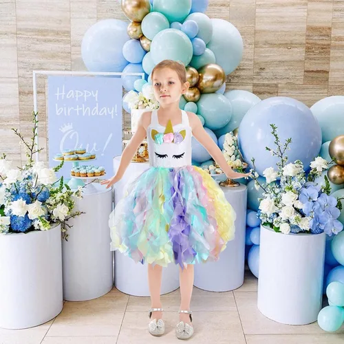 Vista 6 de netbros 3-8Y Unicorn Dresses for Little Girls Rainbow Unicorn Costume for Halloween Birthday Party