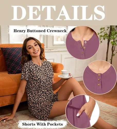 Vista 5 de syoss Conjunto de pijama casual de 2 piezas para mujer, ropa de dormir con bolsillos