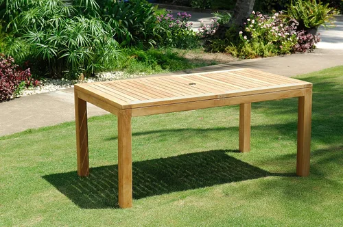 Vista 2 de Amazonia Bruselas - Juego de comedor rectangular de teca y mimbre, 7 piezas, color marrón claro