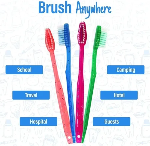 Vista 6 de MEGA Pack - Cepillos de dientes desechables para niños con pasta Paquete de cepillos de dientes prepegados y envueltos individualmente Perfecto