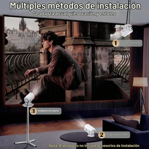 Vista 8 de 【Aplicaciones integradas y enfoque eléctrico】Mini proyector con WiFi y Bluetooth 1080P Portable Projector, Movie Projector for Bedroom, 210°
