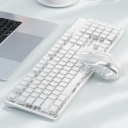 Vista 12 de SEUNKWANG EWEADN V3 Combo de Teclado y Mouse Inalámbrico con Retroiluminación Azul, Panel Metálico, Teclado y Mouse de Computadora Recargable