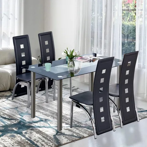 Vista 3 de HomVent Juego de mesa de comedor para 4, pequeño comedor de vidrio templado, mesa de cocina y sillas para espacios pequeños, transparente, blanco
