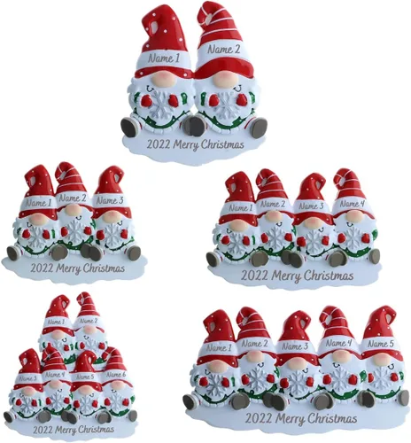 Vista 5 de Adornos de Navidad personalizados, adornos de Navidad 2024, adornos de gnomo con nombre de familia grabados personalizados para decoración del árbol