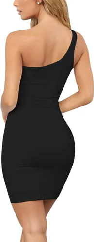 Vista 4 de BORIFLORS Vestido corto casual básico de un hombro para mujer, sin mangas, bodycon