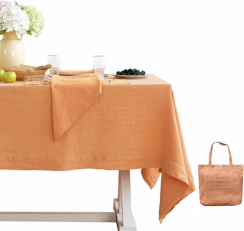 Vista 42 de Linen World - Mantel de lino de otoño de 90 x 60 pulgadas, mantel rectangular lavable de lino francés para comedor, al aire libre, bodas