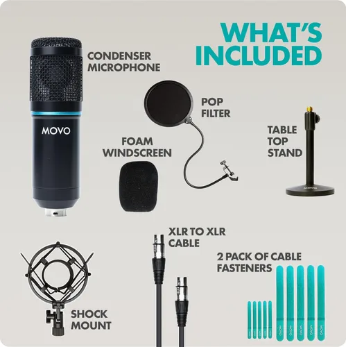 Vista 5 de Movo PC-M6 - Micrófono de condensador cardioide universal con soporte de micrófono de mesa, filtro pop de doble capa y cables de audio, gran kit