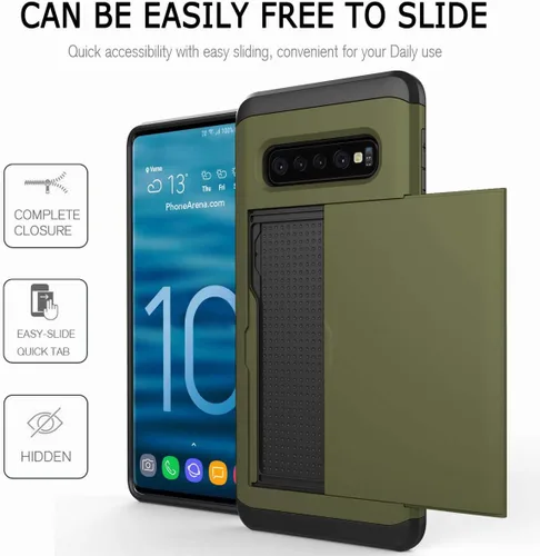 Vista 3 de Funda para Galaxy S10 Plus, ultrafina, a prueba de golpes, parte trasera dura, de silicona de doble capa, protector para tarjetas de crédito, ranura