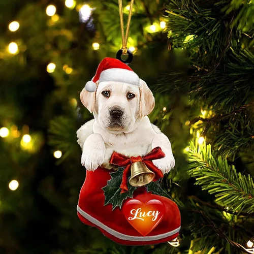 Vista 38 de Adorno de Navidad de perro afgano en bota de Papá Noel, adorno de nombre de perro personalizado, regalo para amante de los perros, decoración