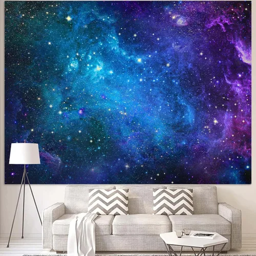 Vista 4 de Faxdong - Tapiz de galaxia, universo, espacio, noche estrellada con luz negra, nebulosa misteriosa, estrellas, tapices para el techo