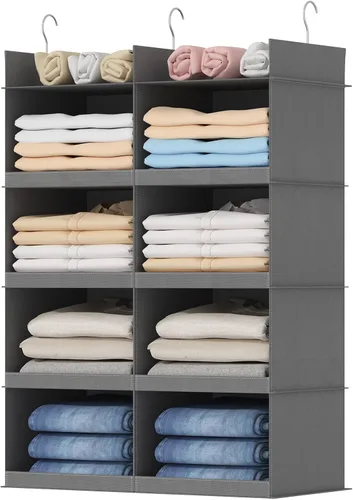 Vista 12 de Lifewit Estante colgante de doble fila para armario, estantes de ropa con 3 ganchos resistentes para organización de ropa, contenedor plegable