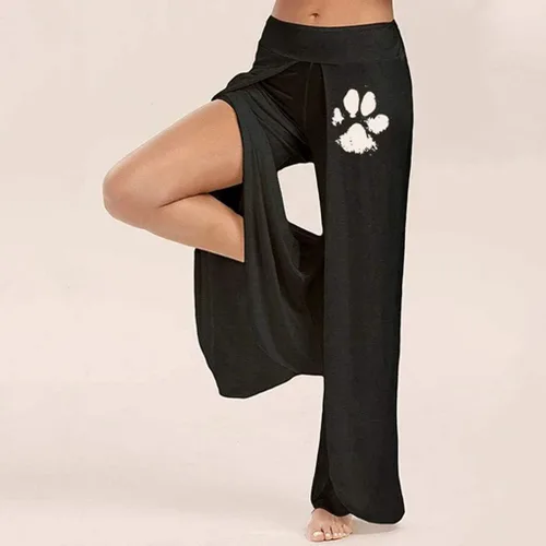 Vista 2 de ZEFOTIM Pantalones de yoga sueltos con estampado de pata de perro y abertura lateral para mujer