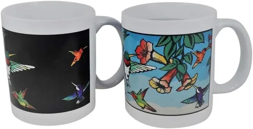 Vista 5 de Taza mágica de colibríes, taza que cambia de color, taza de café, regalo de pájaros, trochilidae, tamaño de 11 onzas