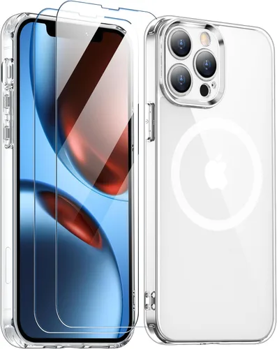 Vista 263 de SPIDERCASE Funda magnética translúcida diseñada para iPhone 11, con 2 protectores de pantalla de vidrio templado, antihuellas, para iPhone 11 de 6.1