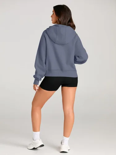 Vista 3 de AUTOMET Sudaderas con capucha para mujer, con media cremallera, chaquetas de vellón, tops de gran tamaño, trajes de otoño, ropa de moda de invierno