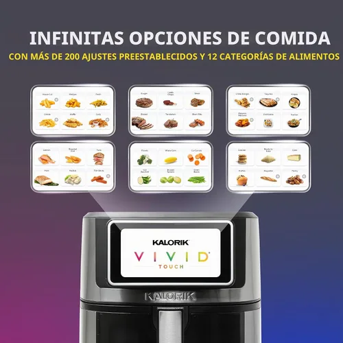 Vista 2 de Kalorik Freidora de aire Serie VIVID TOUCH de 5 cuartos de galón de capacidad con pantalla táctil de alta resolución, 202 ajustes preestablecidos