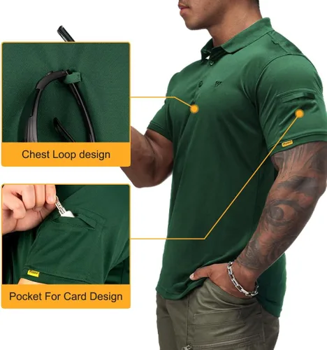 Vista 4 de IDOGEAR Polo táctico de manga corta de secado rápido rendimiento camisa de golf de ajuste regular camiseta con absorción de humedad