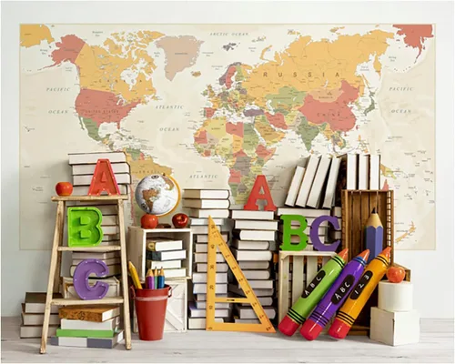 Vista 7 de Kate Fondos de regreso a la escuela de 6.5 x 6.5 pies para fotografía de mapa del mundo, libros de fondo, fondos de papelería, fondos de escritorio