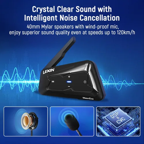 Vista 6 de LEXIN MeshCom - Auriculares Bluetooth para motocicleta, sistema de comunicación de malla para 24 conductores, intercomunicador de casco